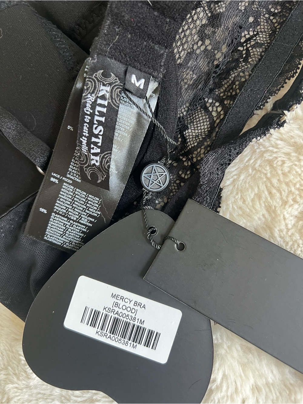 NWT Killstar Mercy Lace Velvet & Lace Underwire Bra - Black & Plum (Blood) - Picture 3 of 5